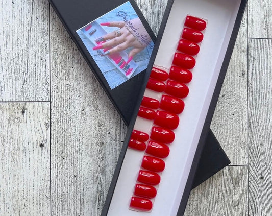 Short Square Press on Nails in Bold Fire Red