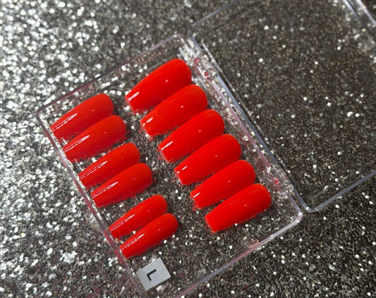 Neon Orange Press On Nails: Long Coffin Style with Application Kit